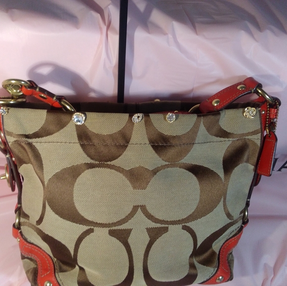 Coach Signature Tote w/Red Strap M0726-11867    Blinged § # - Picture 2 of 13